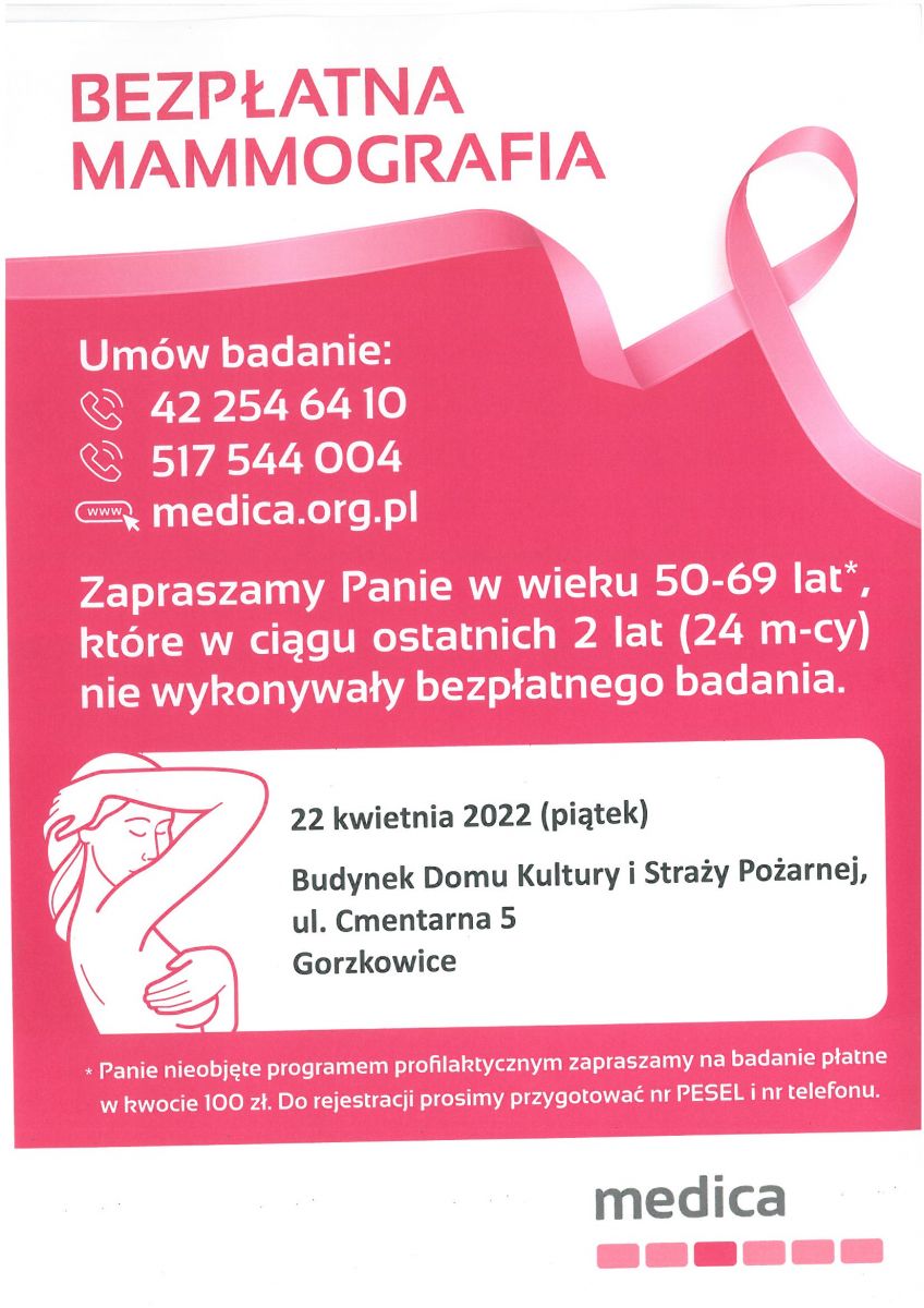 Bezpłatna mammografia - 22 kwietnia 2022 r.