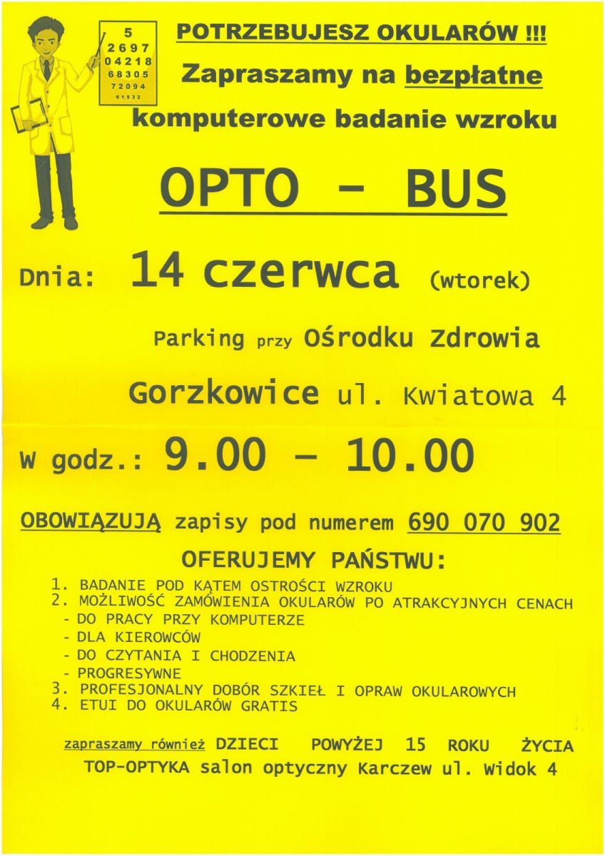 OPTO-BUS - bezpłatne badanie wzroku w Gorzkowicach